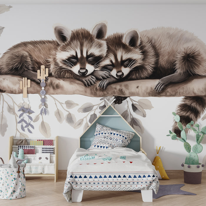 Kinderkamer behang | Terugwinning van de natuur met wasberen