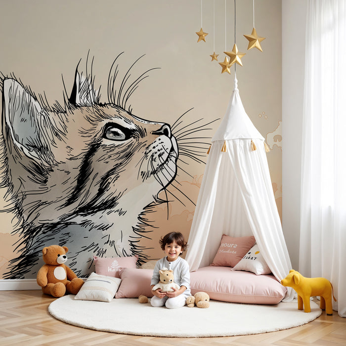 Papel pintado infantil | Mirada cautivadora de un gatito