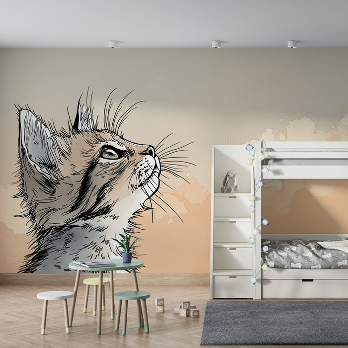 Papel pintado infantil | Mirada cautivadora de un gatito