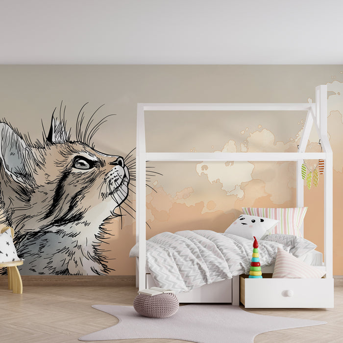Papel pintado infantil | Mirada cautivadora de un gatito
