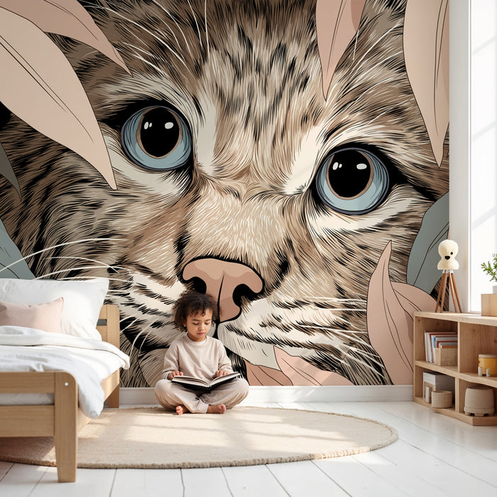 Papier peint chambre enfant | Regard captivant du félin dans la jungle