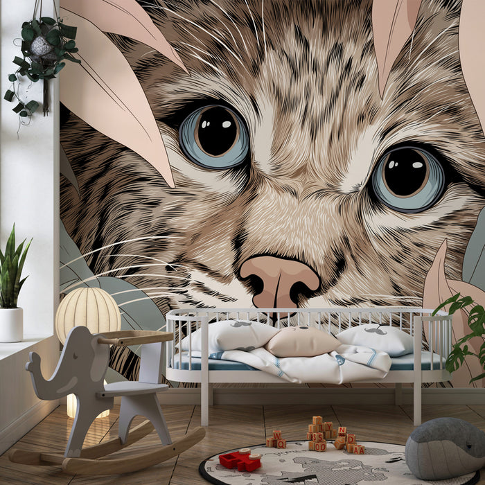 Papier peint chambre enfant | Regard captivant du félin dans la jungle