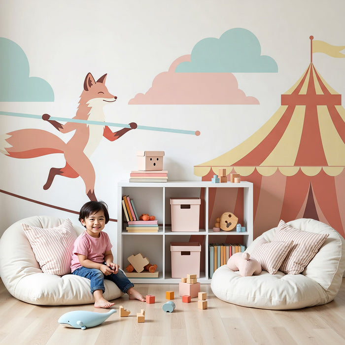 Børneværelse tapet | Akrobatræn ræv under cirkusteltet