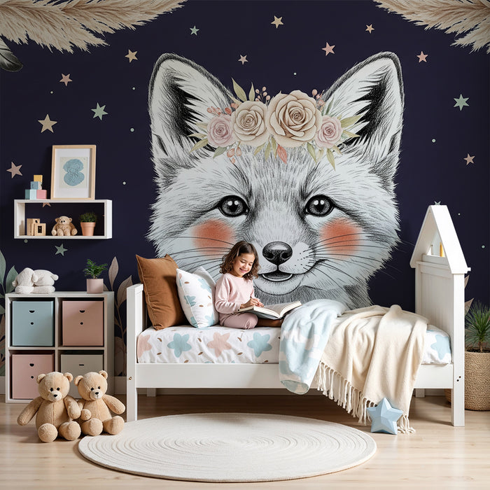 Gyermekszoba tapéta | Bájos róka virágokkal