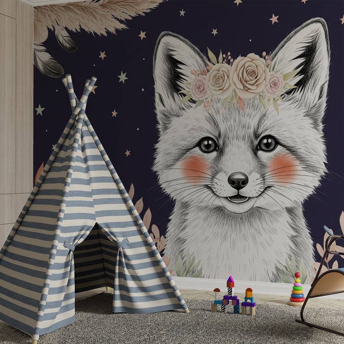 Gyermekszoba tapéta | Bájos róka virágokkal