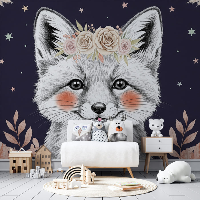 Gyermekszoba tapéta | Bájos róka virágokkal