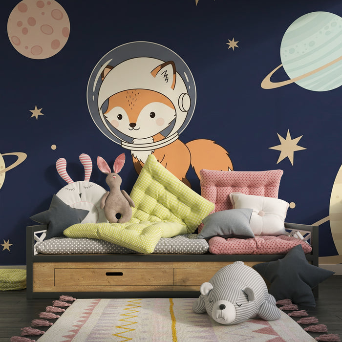 Papel de parede criança | Astronauta de raposa no espaço