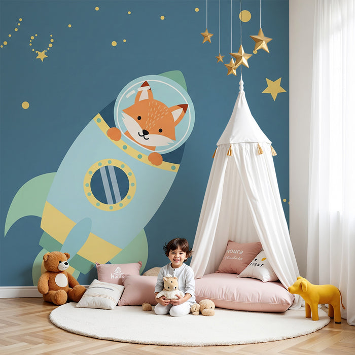 Kinderkamer behang | Ruimtevos astronaut in de sterrenhemel