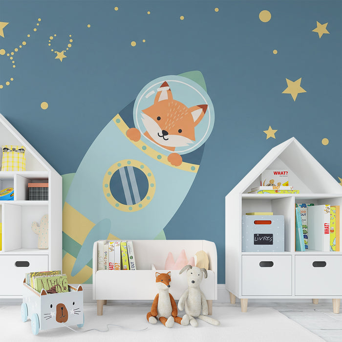 Kinderkamer behang | Ruimtevos astronaut in de sterrenhemel