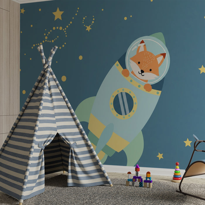 Kinderkamer behang | Ruimtevos astronaut in de sterrenhemel