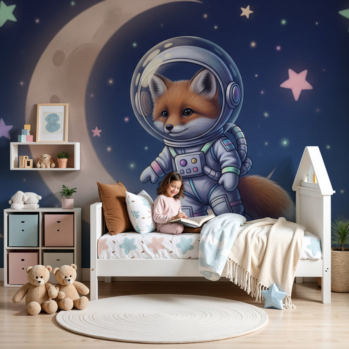 Papel de parede criança | Astronauta raposa e estrelas