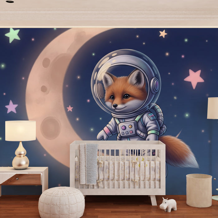 Papel de parede criança | Astronauta raposa e estrelas