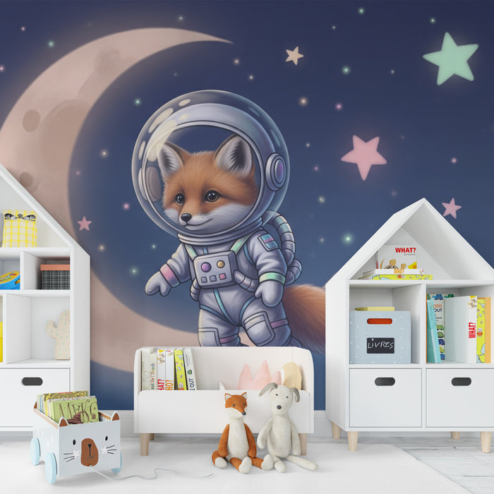 Papel de parede criança | Astronauta raposa e estrelas