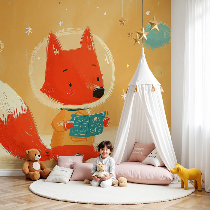 Kids room wallpaper | Fox astronaut exploring space