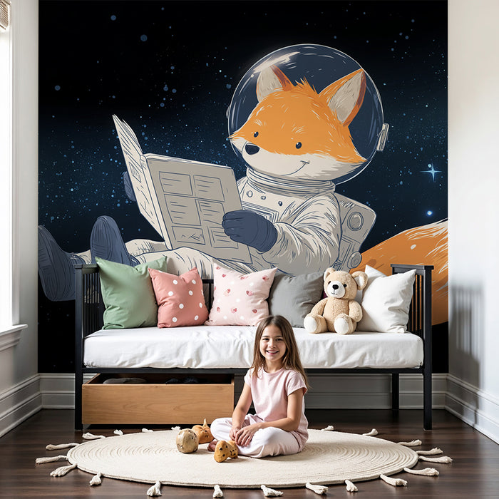 Gyermekszoba tapéta | Űrben lebegő rókás űrhajós