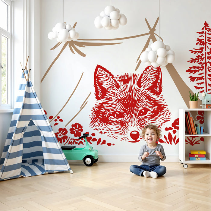 Papier peint chambre enfant | Renard au campement dans la forêt