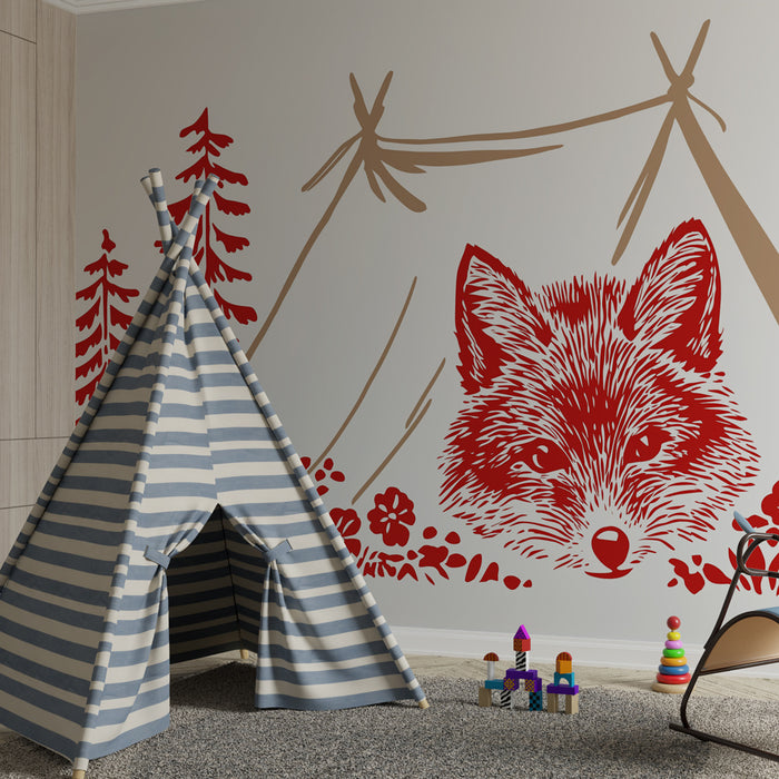 Papier peint chambre enfant | Renard au campement dans la forêt