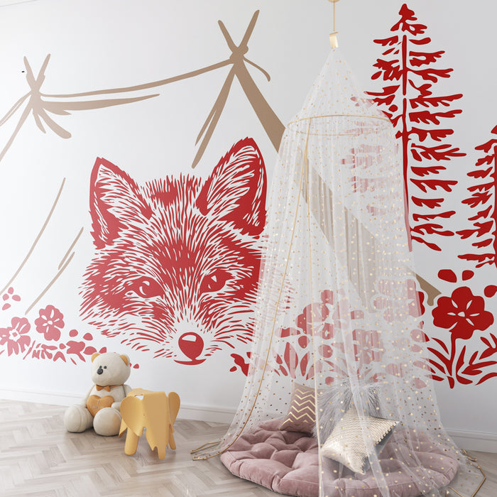 Papier peint chambre enfant | Renard au campement dans la forêt