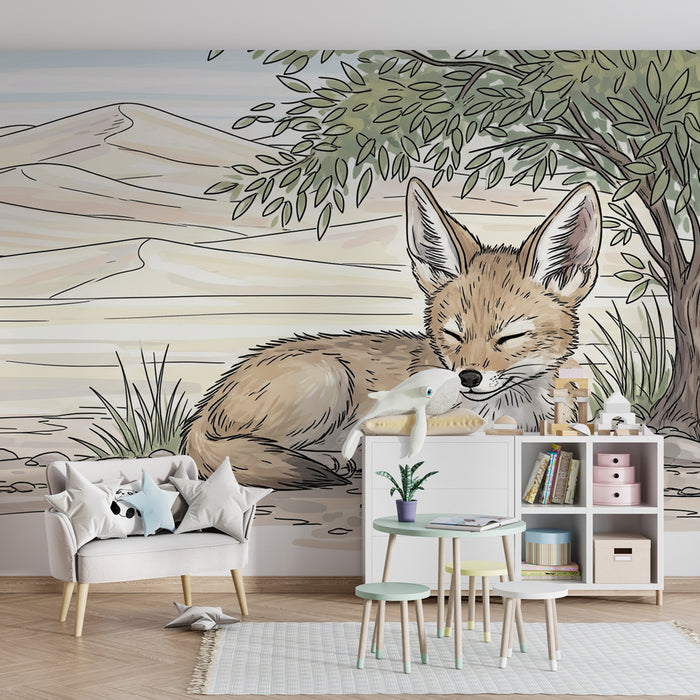 Papier peint chambre enfant | Renard au soleil du désert