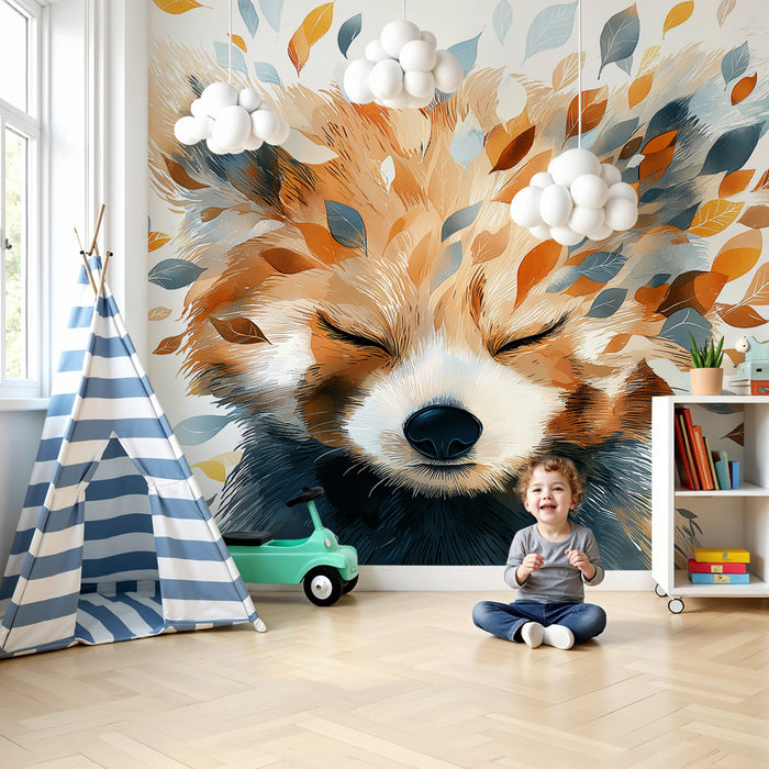 Kinderkamer behang | Vos met kleurrijke bladeren