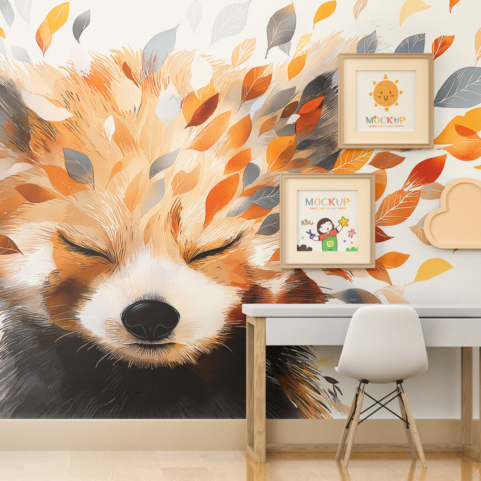 Kinderkamer behang | Vos met kleurrijke bladeren