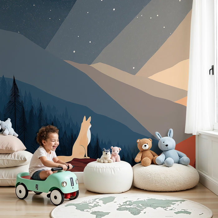 Papier peint chambre enfant | Renard contemplatif au crépuscule