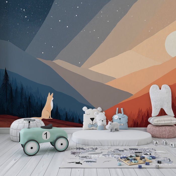 Papier peint chambre enfant | Renard contemplatif au crépuscule