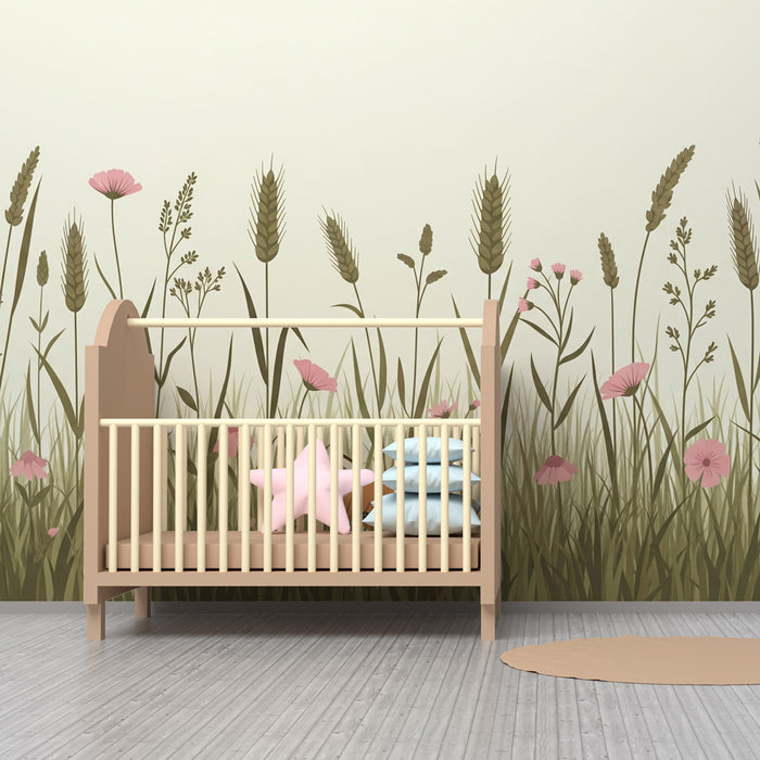 Papier peint chambre enfant | Renard curieux dans un champ fleuri