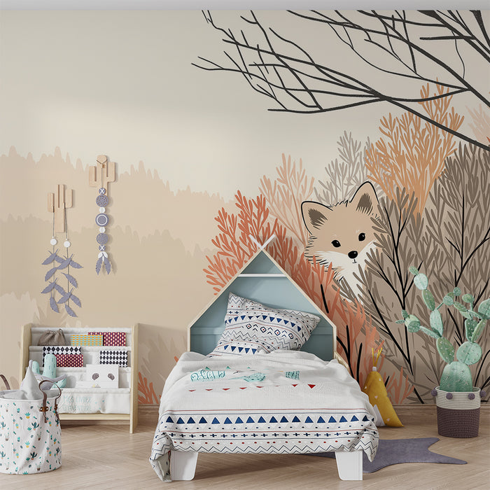 Papier peint chambre enfant | Renard curieux dans un paysage automnal