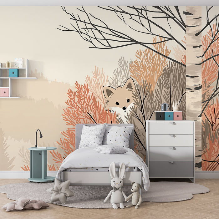 Papier peint chambre enfant | Renard curieux dans un paysage automnal