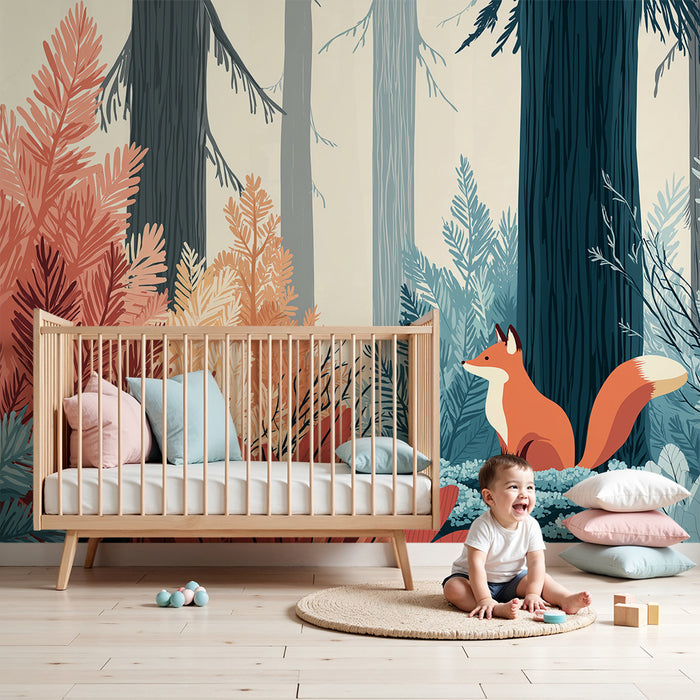 Dětská pokojová tapeta | Zvědavý lišák v pestřé lese