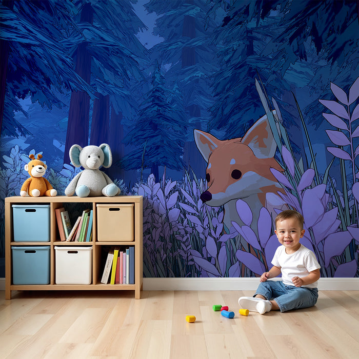 Papel pintado infantil | Zorro curioso en un bosque encantado