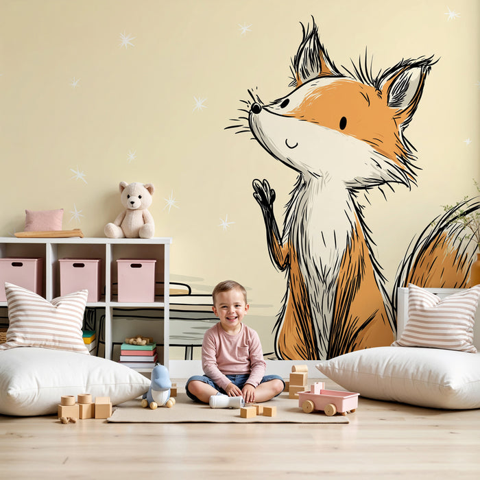Papier peint chambre enfant | Renard curieux en classe