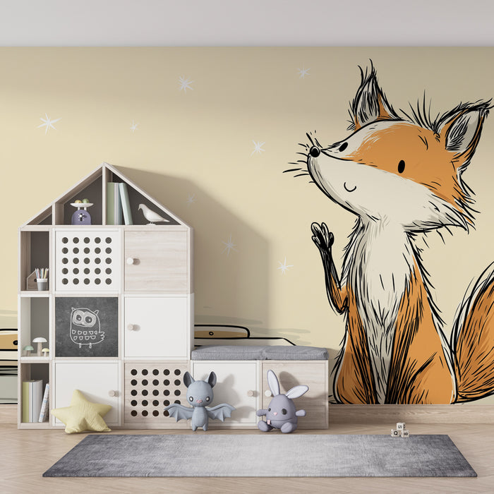 Papier peint chambre enfant | Renard curieux en classe