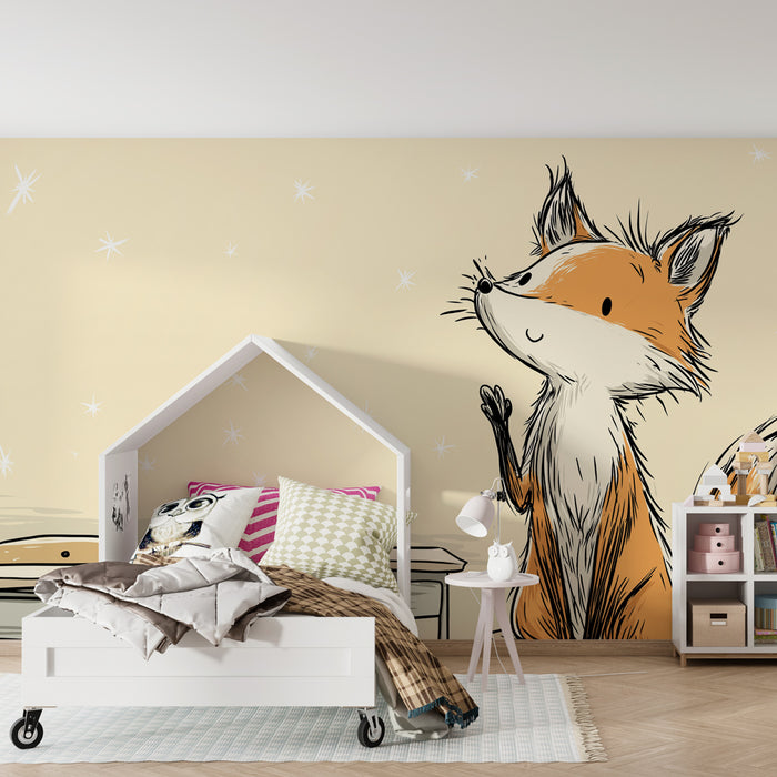Papier peint chambre enfant | Renard curieux en classe
