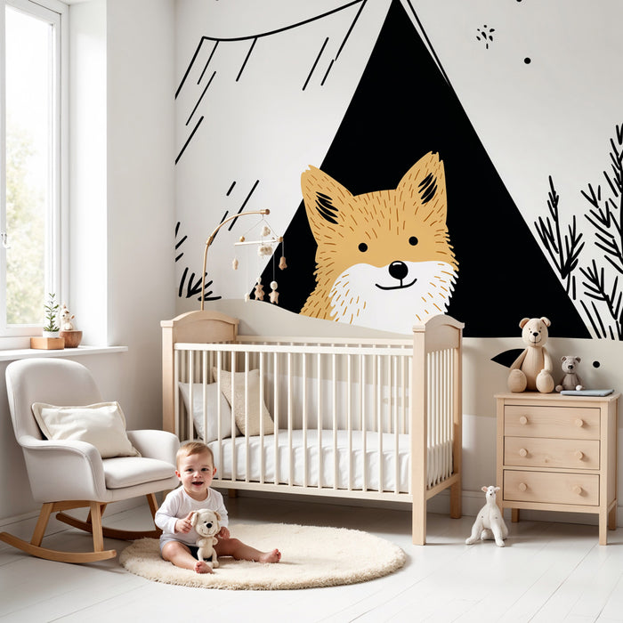 Papier peint chambre enfant | Renard curieux et camping