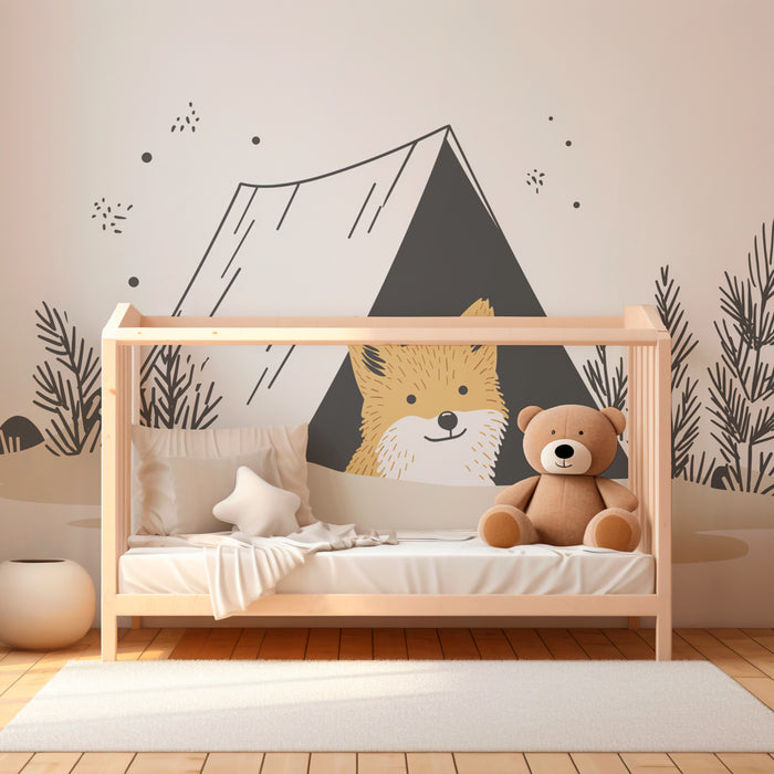 Papier peint chambre enfant | Renard curieux et camping