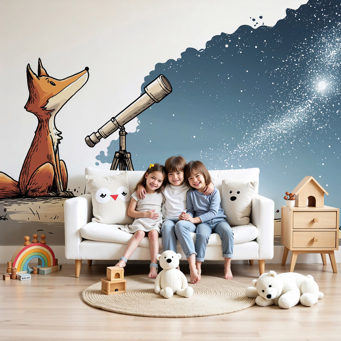 Barntapet | Nyfiken räv och stjärnklar himmel