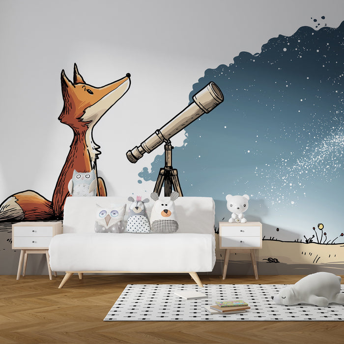Barntapet | Nyfiken räv och stjärnklar himmel