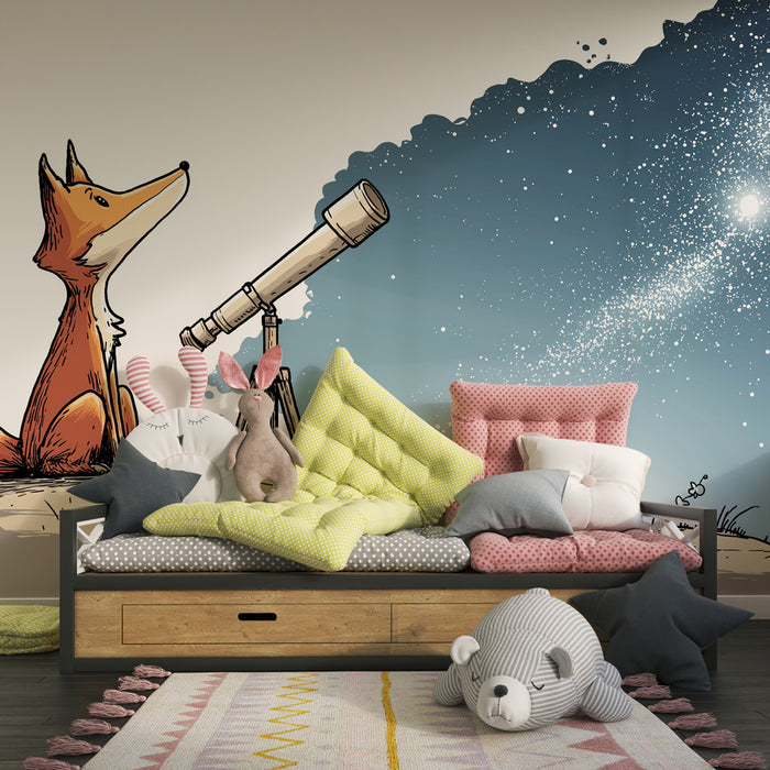 Barntapet | Nyfiken räv och stjärnklar himmel