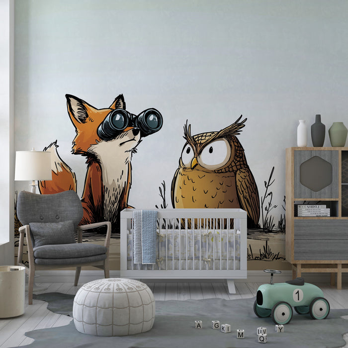 Papier peint chambre enfant | Renard curieux et hibou sage