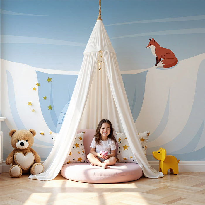 Children's Room Wallpaper | Curious Fox and Igloo in a Winter Scene