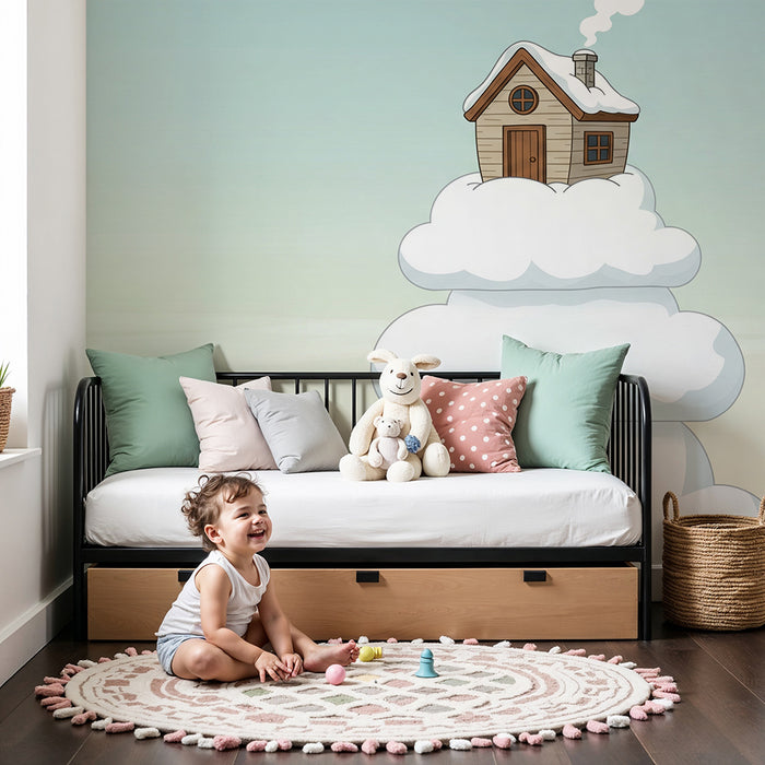 Kids' Room Wallpaper | Curious Fox and House in the Clouds