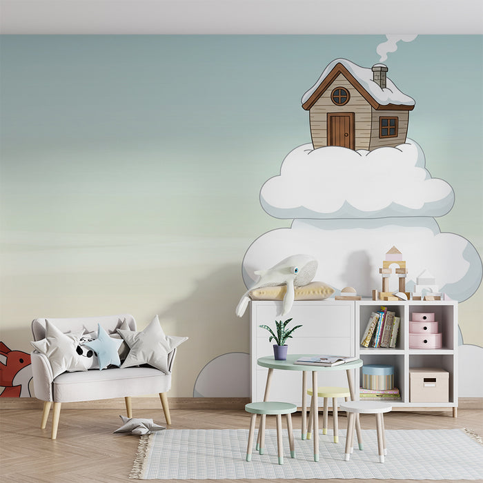 Kids' Room Wallpaper | Curious Fox and House in the Clouds
