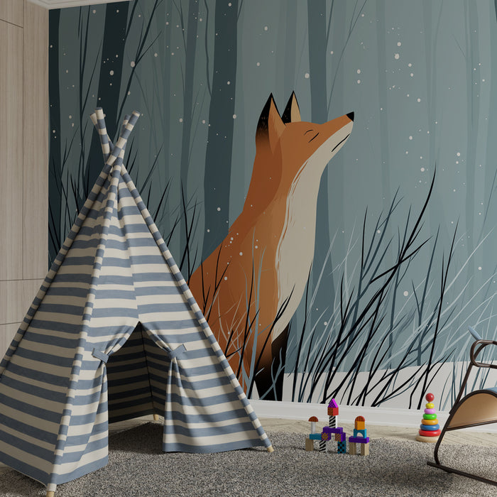 Kinderkamer behang | Vos in de sneeuw