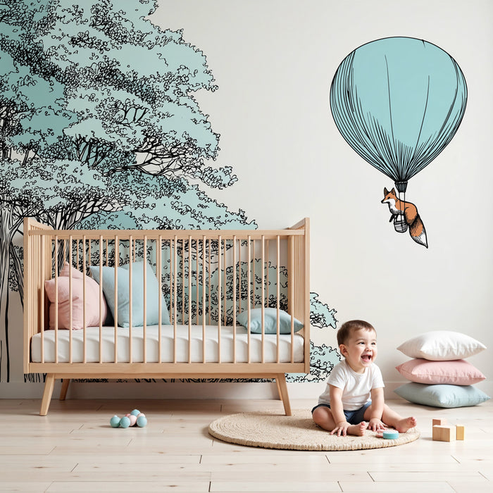 Barntapet | Räv i en ballong över träden