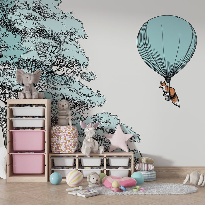 Barntapet | Räv i en ballong över träden