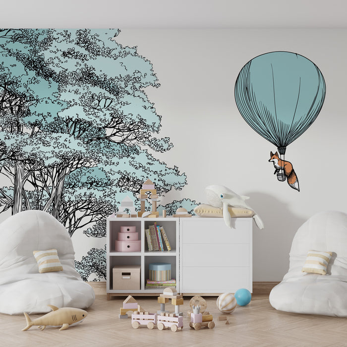 Barntapet | Räv i en ballong över träden