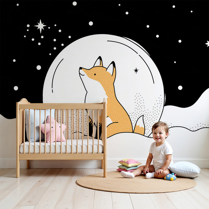 Kinderzimmer Tapete | Fuchs in einer sternenklaren und verschneiten Landschaft