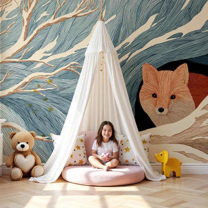 Kinderkamer behang | Vos in een winterlandschap